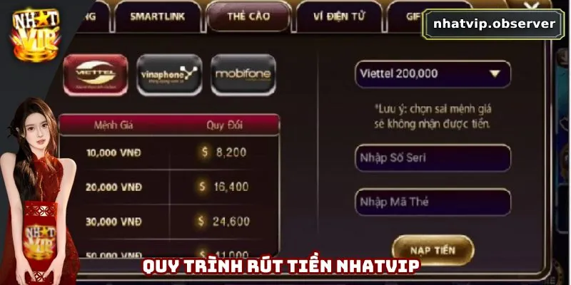 Quy trình tham gia thực hiện rút tiền tại Nhatvip